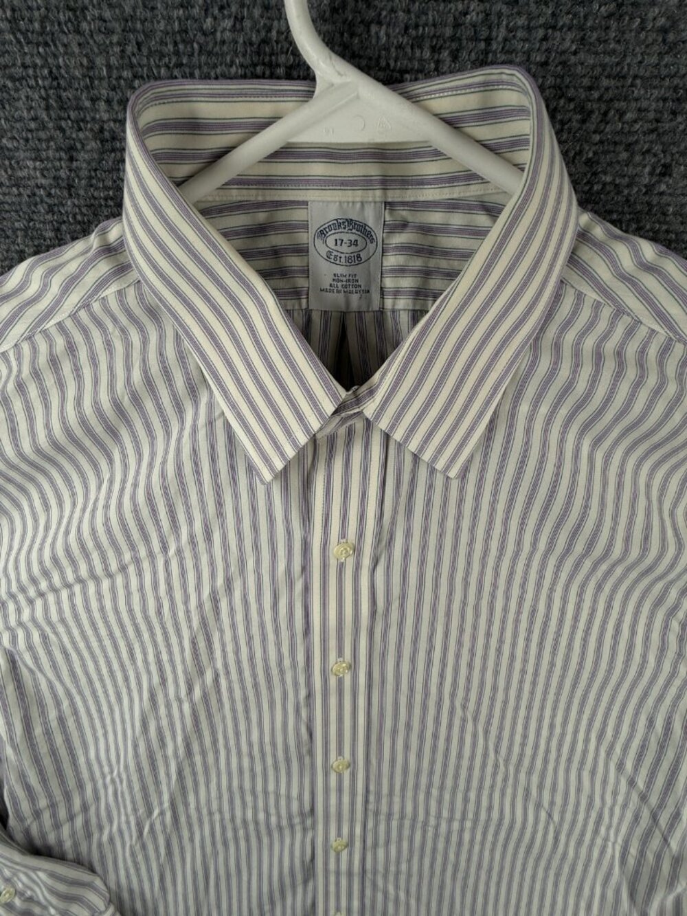 Brooks Brothers Slim Fit 17 34 Purple Green White Striped French Cuff Button Up